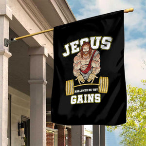 Funny Jesus Gym Garden Flag Hallowed Be Thy Gains TS14 Print Your Wear
