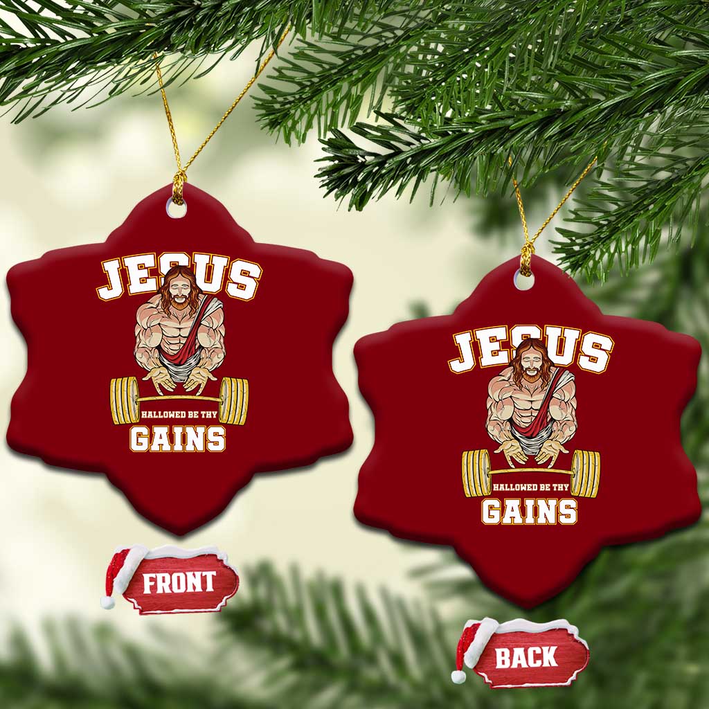 Funny Jesus Gym Ceramic Ornament Hallowed Be Thy Gains TS14 Print Your Wear