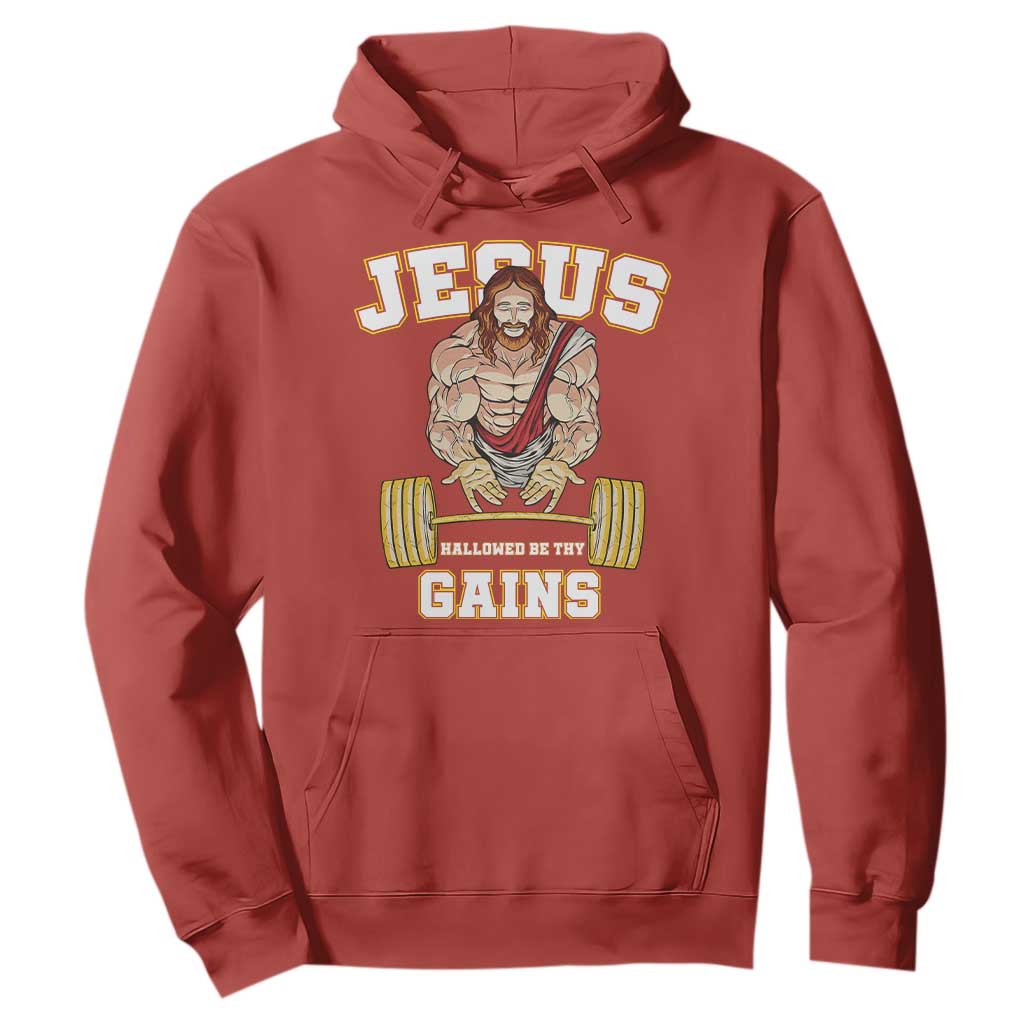 Funny Jesus Gym Hoodie Hallowed Be Thy Gains TS14 Red Print Your Wear