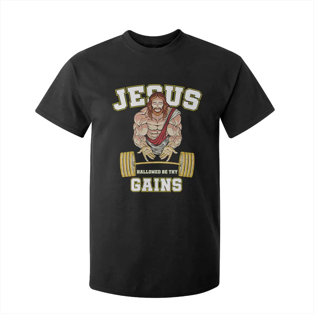 Funny Jesus Gym T Shirt For Kid Hallowed Be Thy Gains TS14 Black Print Your Wear