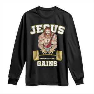 Funny Jesus Gym Long Sleeve Shirt Hallowed Be Thy Gains TS14 Black Print Your Wear