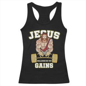 Funny Jesus Gym Racerback Tank Top Hallowed Be Thy Gains TS14 Black Print Your Wear