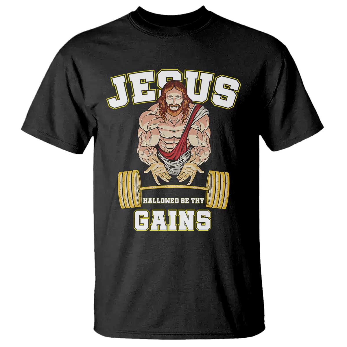 Funny Jesus Gym T Shirt Hallowed Be Thy Gains TS14 Black Print Your Wear