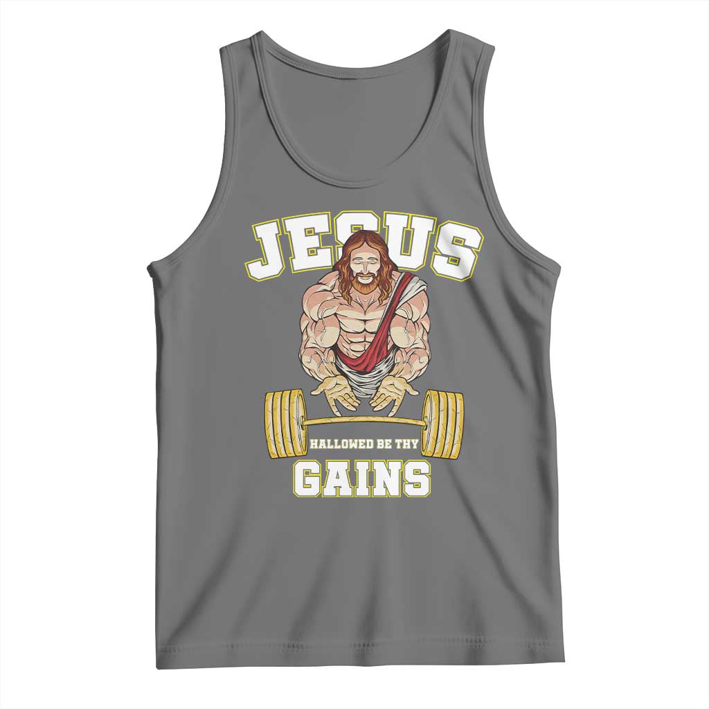 Funny Jesus Gym Tank Top Hallowed Be Thy Gains TS14 Black Heather Print Your Wear