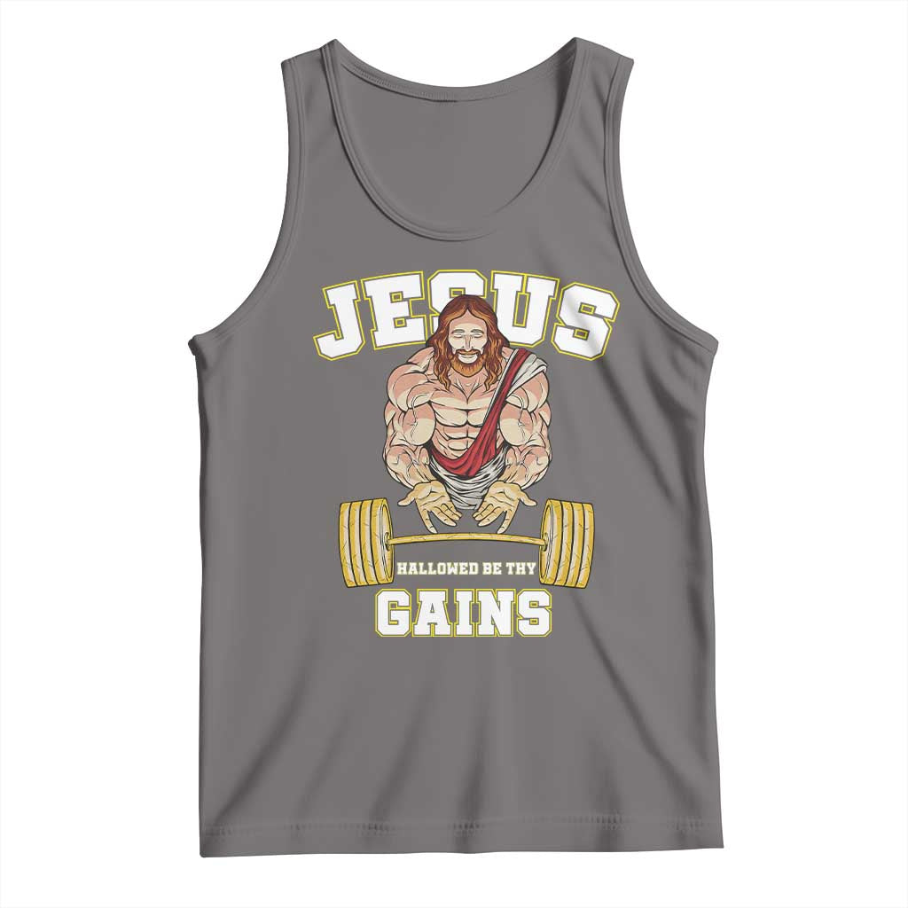 Funny Jesus Gym Tank Top Hallowed Be Thy Gains TS14 Deep Heather Print Your Wear