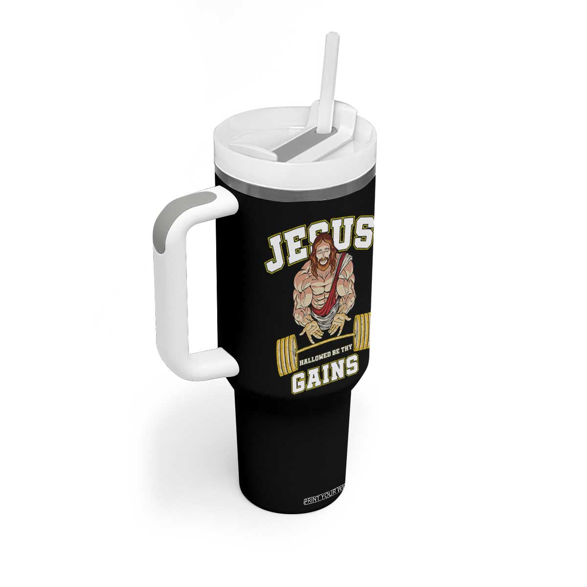 Funny Jesus Gym Tumbler With Handle Hallowed Be Thy Gains TS14 Print Your Wear
