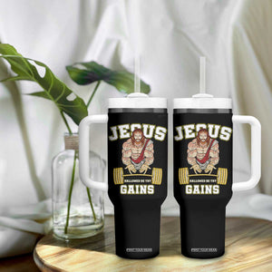 Funny Jesus Gym Tumbler With Handle Hallowed Be Thy Gains TS14 Print Your Wear