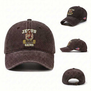 Funny Jesus Gym Washed Cotton Baseball Cap Hallowed Be Thy Gains TS14 Washed Cap Universal Fit Dark Brown Print Your Wear