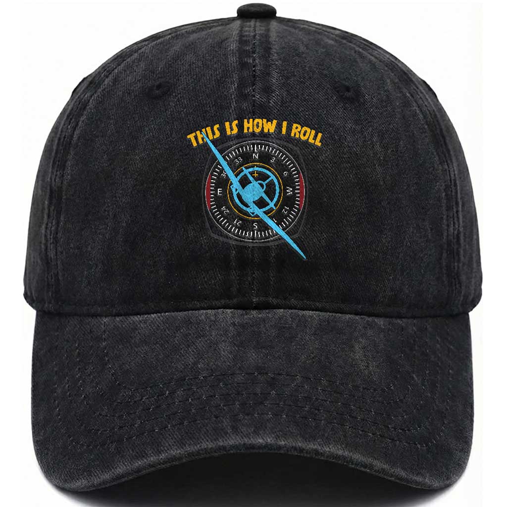 Funny Pilot Aviation Airplane Washed Cotton Baseball Cap This Is How We Roll TS14 Washed Cap Universal Fit Black Print Your Wear