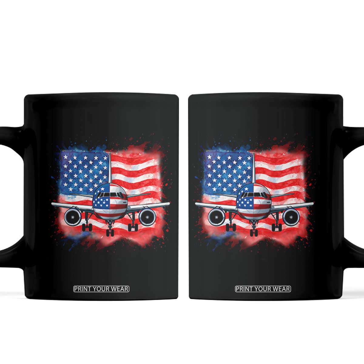 Pilot Airplane Patriotic American Flag Plane Aviation Coffee Mug TS14 Black Print Your Wear