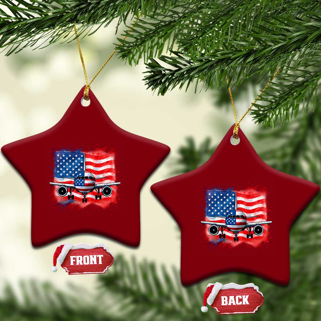 Pilot Airplane Patriotic American Flag Plane Aviation Ceramic Ornament TS14 Print Your Wear