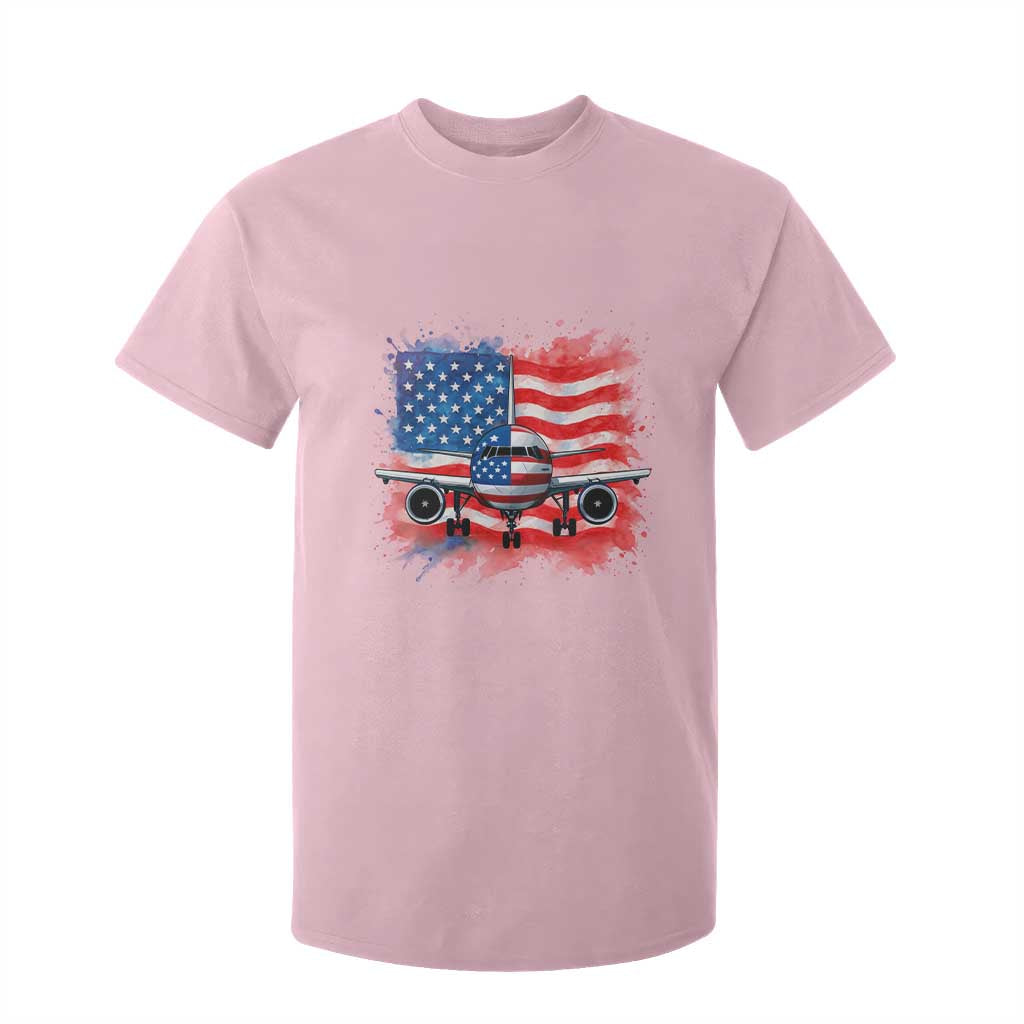 Pilot Airplane Patriotic American Flag Plane Aviation T Shirt For Kid TS14 Light Pink Print Your Wear