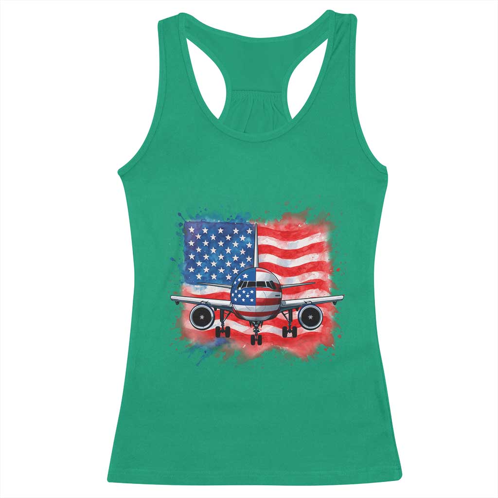 Pilot Airplane Patriotic American Flag Plane Aviation Racerback Tank Top TS14 Irish Green Print Your Wear