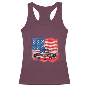 Pilot Airplane Patriotic American Flag Plane Aviation Racerback Tank Top TS14 Maroon Print Your Wear