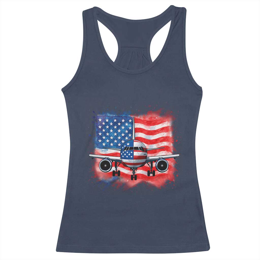 Pilot Airplane Patriotic American Flag Plane Aviation Racerback Tank Top TS14 Navy Print Your Wear