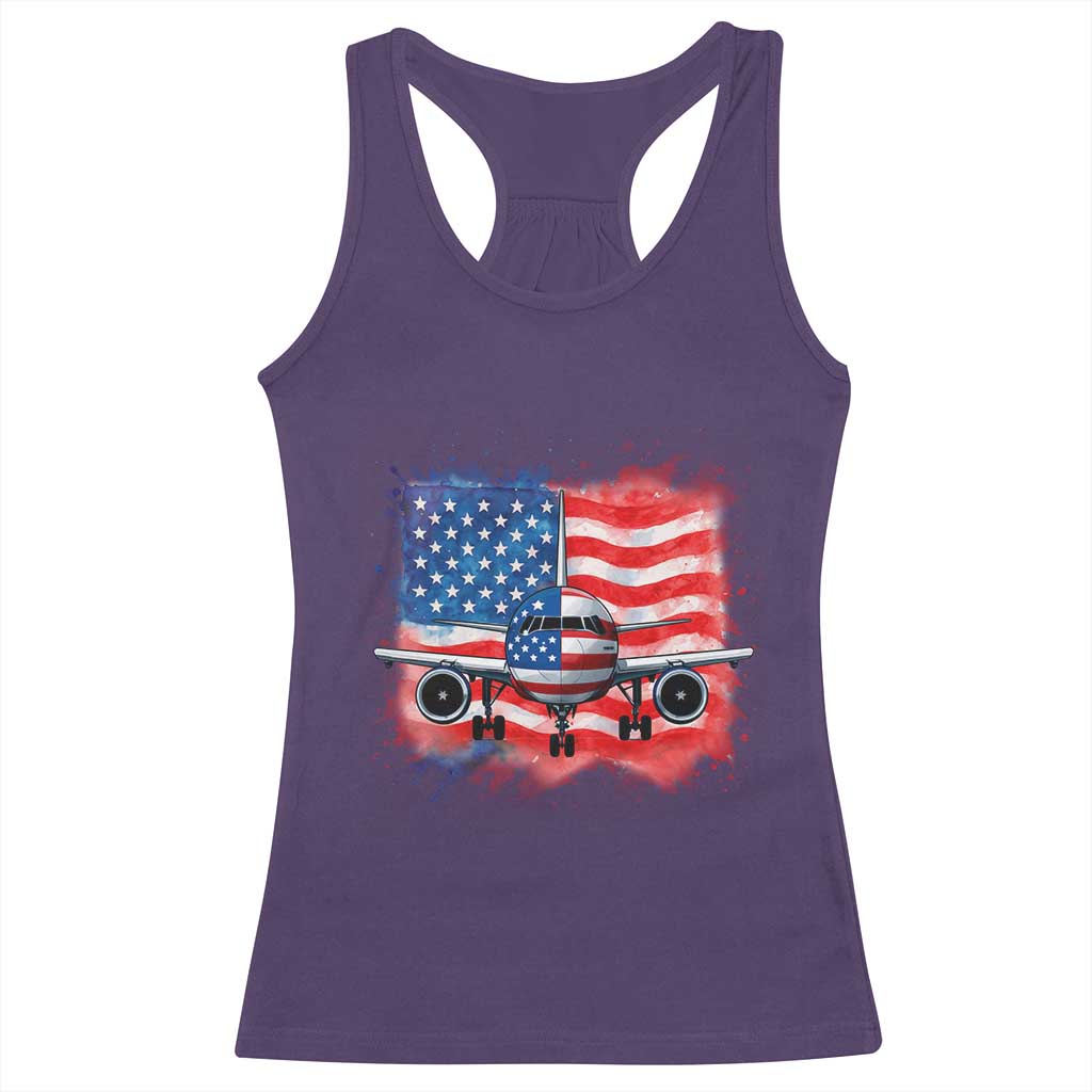 Pilot Airplane Patriotic American Flag Plane Aviation Racerback Tank Top TS14 Purple Print Your Wear