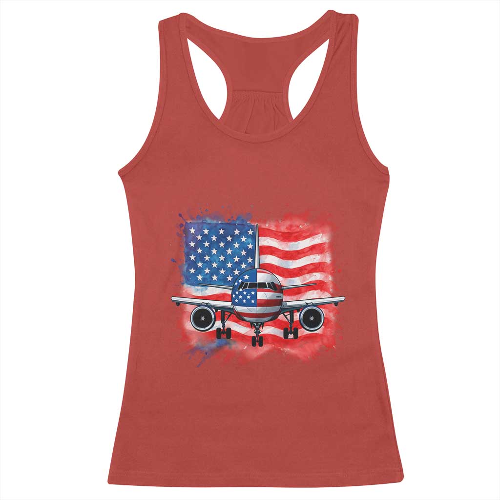 Pilot Airplane Patriotic American Flag Plane Aviation Racerback Tank Top TS14 Red Print Your Wear