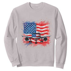 Pilot Airplane Patriotic American Flag Plane Aviation Sweatshirt TS14 Ice Gray Print Your Wear