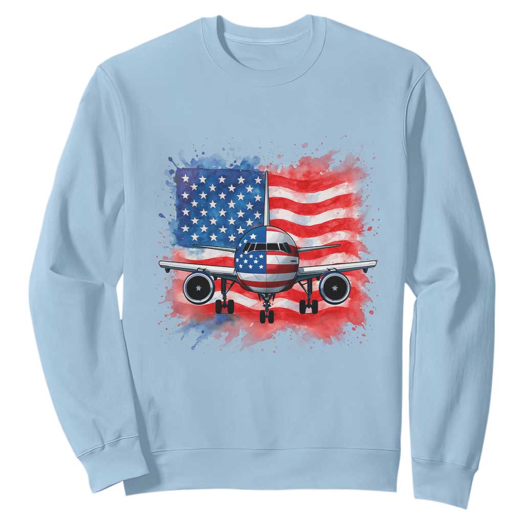 Pilot Airplane Patriotic American Flag Plane Aviation Sweatshirt TS14 Light Blue Print Your Wear