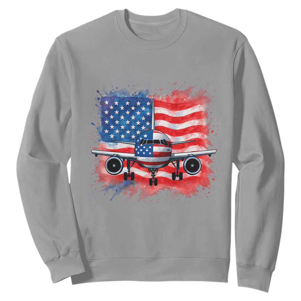 Pilot Airplane Patriotic American Flag Plane Aviation Sweatshirt TS14 Sport Gray Print Your Wear