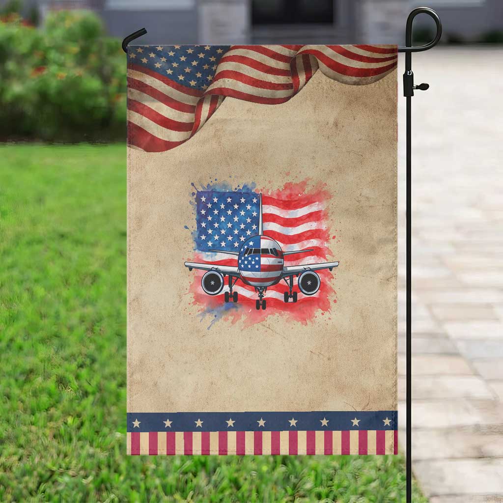 Pilot Airplane Patriotic American Flag Plane Aviation Garden Flag TS14 Vintage Rustic Tan Navy Print Your Wear