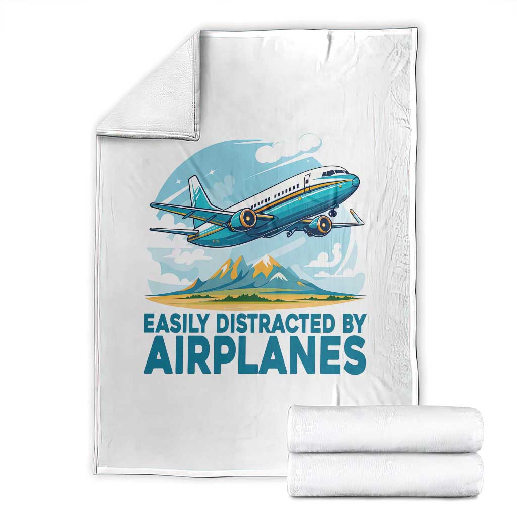Funny Pilot Aviation Throw Blanket Easily Distracted By Airplanes Lover TS14 White Print Your Wear