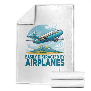 Funny Pilot Aviation Throw Blanket Easily Distracted By Airplanes Lover TS14 White Print Your Wear