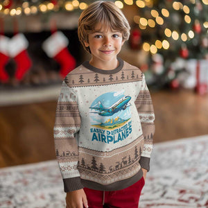 Funny Pilot Aviation Ugly Christmas Sweater Easily Distracted By Airplanes Lover TS14 Mocha Mousse Print Your Wear