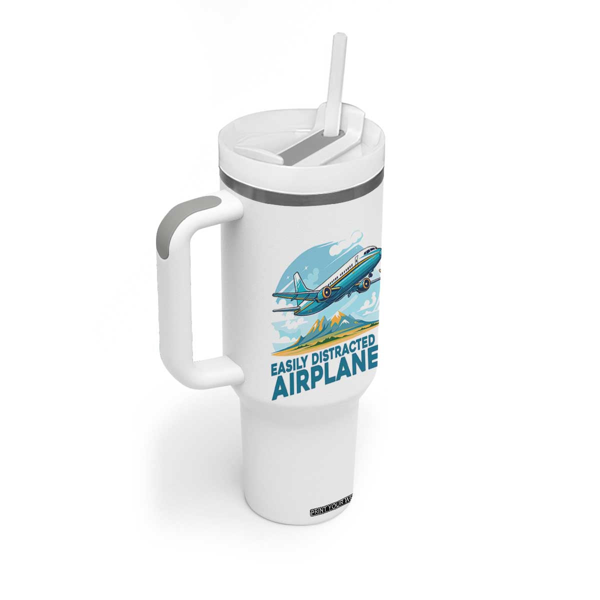 Funny Pilot Aviation Tumbler With Handle Easily Distracted By Airplanes Lover TS14 Print Your Wear