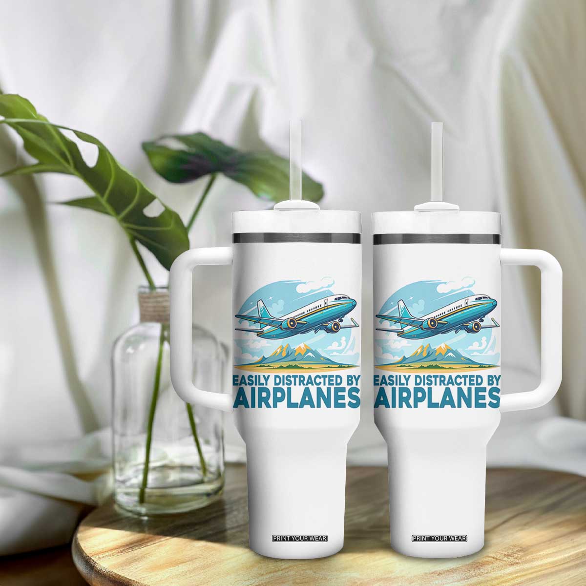 Funny Pilot Aviation Tumbler With Handle Easily Distracted By Airplanes Lover TS14 Print Your Wear