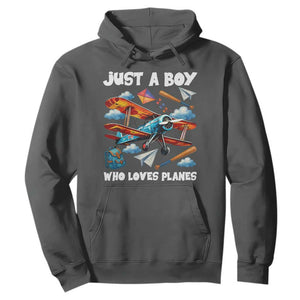Funny Pilot Airplane Lovers Hoodie Just A Boy Who Loves Planes TS14 Dark Heather Print Your Wear
