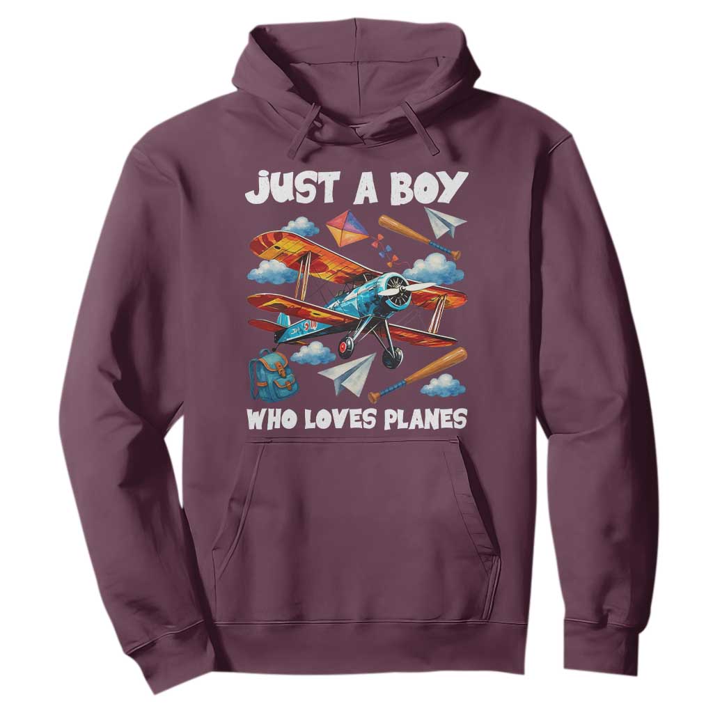 Funny Pilot Airplane Lovers Hoodie Just A Boy Who Loves Planes TS14 Maroon Print Your Wear