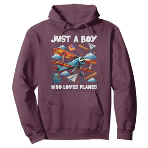 Funny Pilot Airplane Lovers Hoodie Just A Boy Who Loves Planes TS14 Maroon Print Your Wear