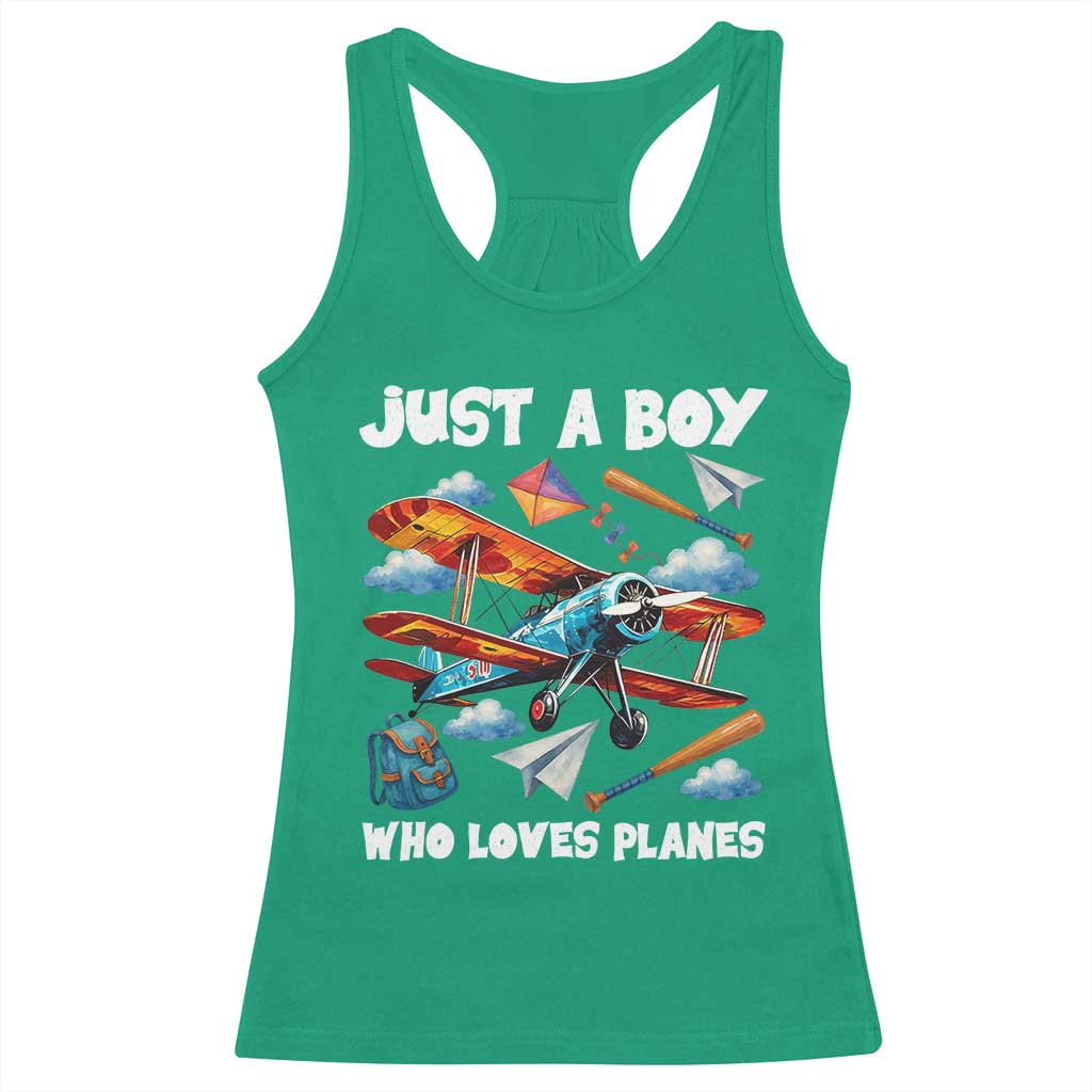 Funny Pilot Airplane Lovers Racerback Tank Top Just A Boy Who Loves Planes TS14 Irish Green Print Your Wear