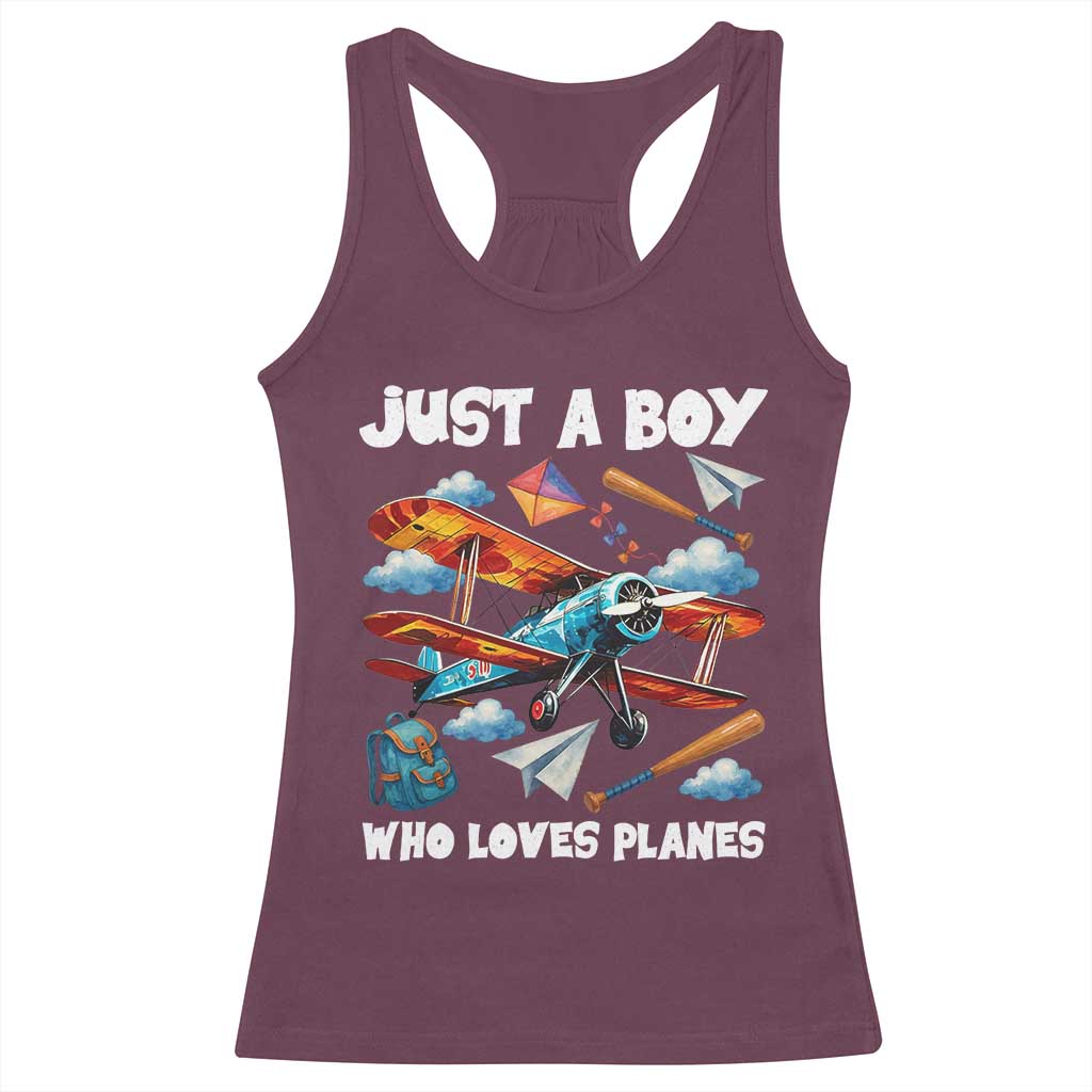 Funny Pilot Airplane Lovers Racerback Tank Top Just A Boy Who Loves Planes TS14 Maroon Print Your Wear