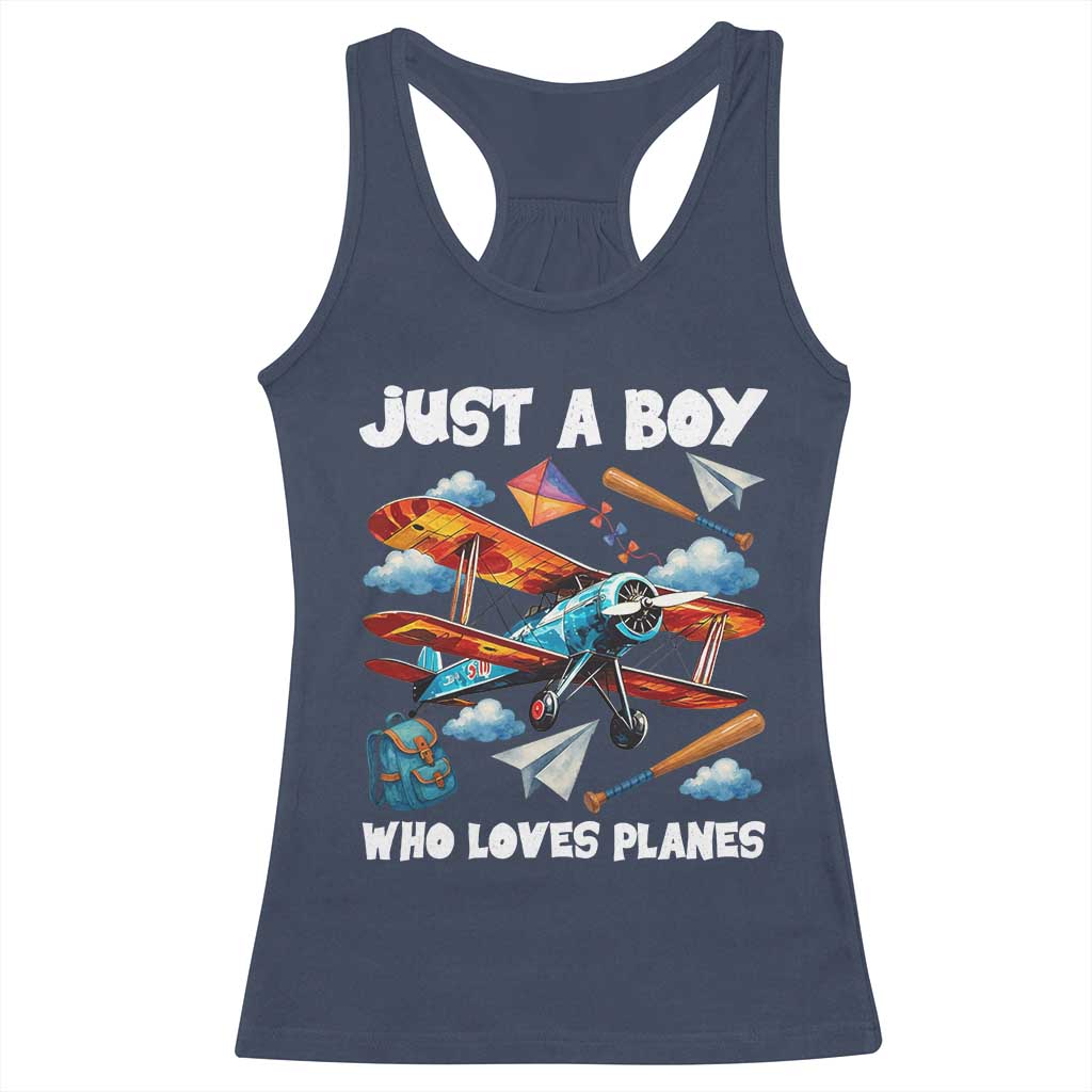 Funny Pilot Airplane Lovers Racerback Tank Top Just A Boy Who Loves Planes TS14 Navy Print Your Wear