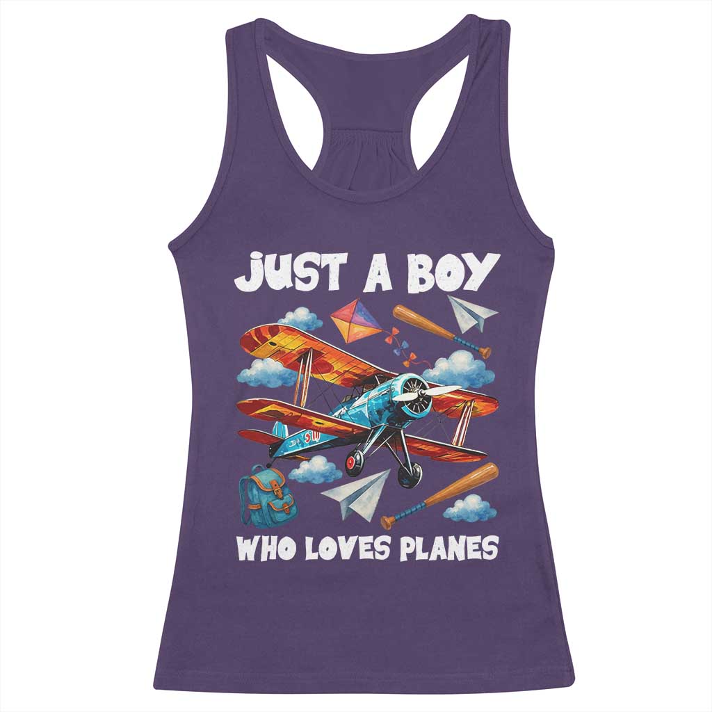 Funny Pilot Airplane Lovers Racerback Tank Top Just A Boy Who Loves Planes TS14 Purple Print Your Wear