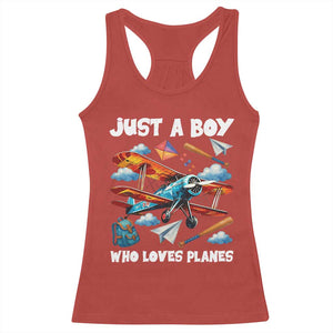 Funny Pilot Airplane Lovers Racerback Tank Top Just A Boy Who Loves Planes TS14 Red Print Your Wear
