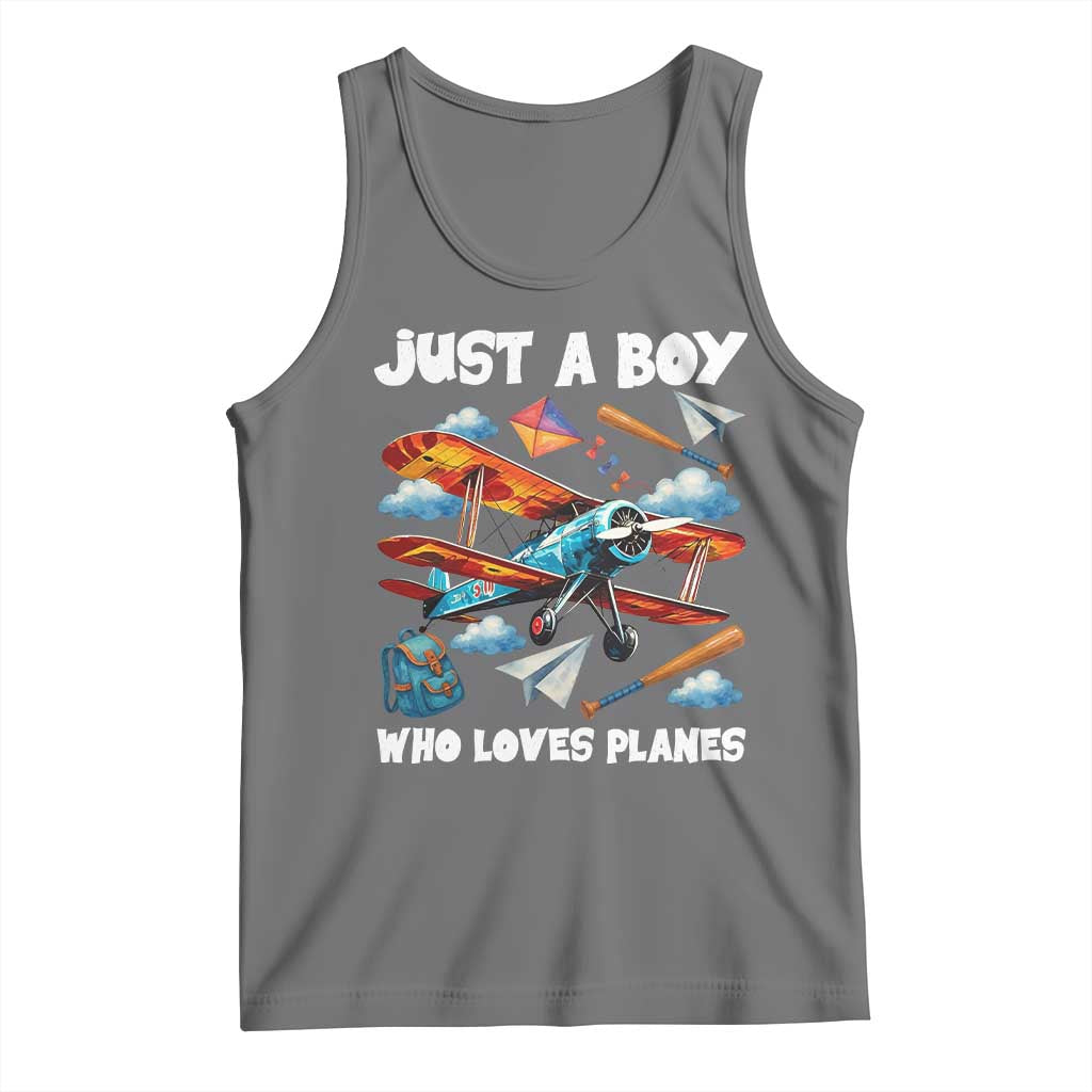 Funny Pilot Airplane Lovers Tank Top Just A Boy Who Loves Planes TS14 Black Heather Print Your Wear