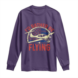 Funny Airplane Pilot Long Sleeve Shirt I'd Rather Be Flying TS14 Purple Print Your Wear