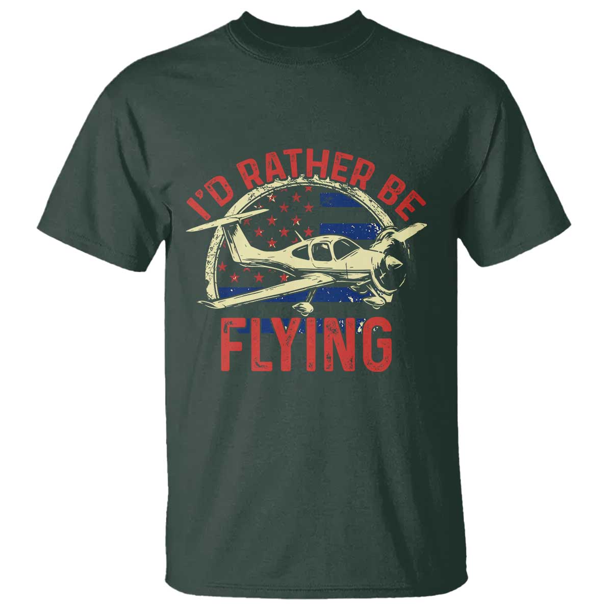 Funny Airplane Pilot T Shirt I'd Rather Be Flying TS14 Dark Forest Green Print Your Wear