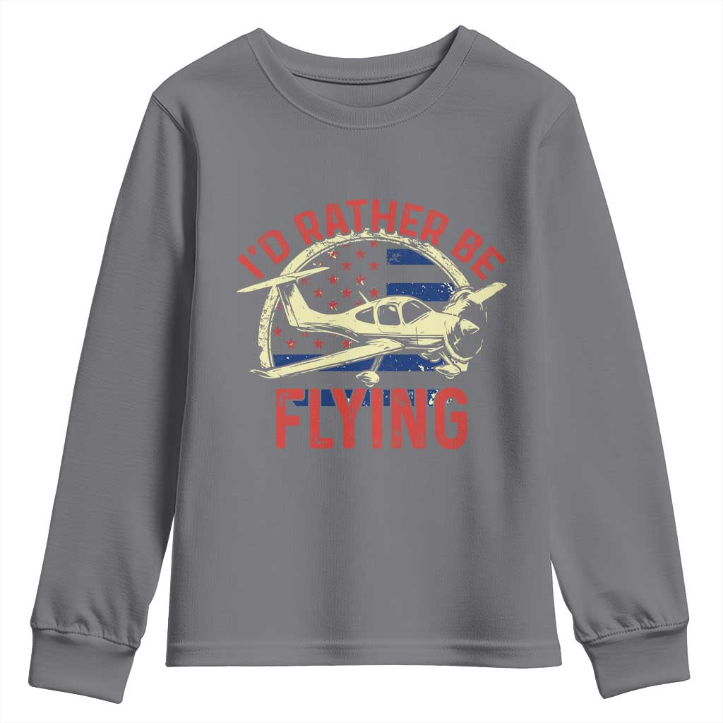 Funny Airplane Pilot Youth Sweatshirt I'd Rather Be Flying TS14 Charcoal Print Your Wear