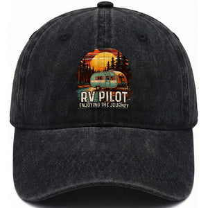 RV Pilot Enjoying The Journey Washed Cotton Baseball Cap Funny Camping Lover TS14 Washed Cap Universal Fit Black Print Your Wear