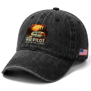 RV Pilot Enjoying The Journey Washed Cotton Baseball Cap Funny Camping Lover TS14 Print Your Wear
