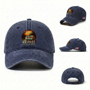 RV Pilot Enjoying The Journey Washed Cotton Baseball Cap Funny Camping Lover TS14 Washed Cap Universal Fit Navy Print Your Wear