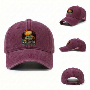 RV Pilot Enjoying The Journey Washed Cotton Baseball Cap Funny Camping Lover TS14 Washed Cap Universal Fit Burgundy Print Your Wear