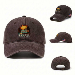 RV Pilot Enjoying The Journey Washed Cotton Baseball Cap Funny Camping Lover TS14 Washed Cap Universal Fit Dark Brown Print Your Wear
