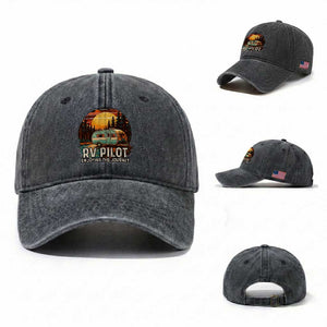 RV Pilot Enjoying The Journey Washed Cotton Baseball Cap Funny Camping Lover TS14 Washed Cap Universal Fit Dark Gray Print Your Wear