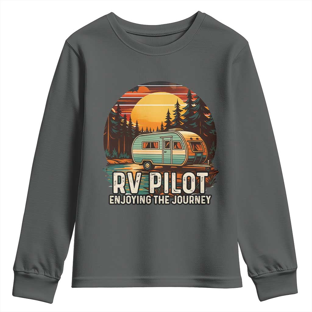 RV Pilot Enjoying The Journey Youth Sweatshirt Funny Camping Lover TS14 Dark Heather Print Your Wear