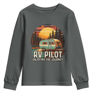 RV Pilot Enjoying The Journey Youth Sweatshirt Funny Camping Lover TS14 Dark Heather Print Your Wear